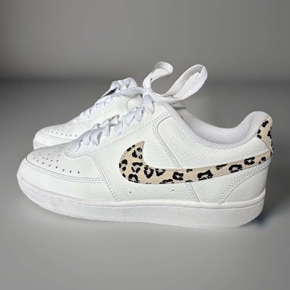 Nike Court Vision Low White Leopard Print Sneakers DD9665-100 Womens 6.5